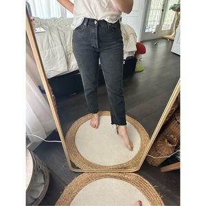 Agolde Faded Black Women’s 26 Fen High Rise Relaxed Taper Shambles Jeans Raw Hem